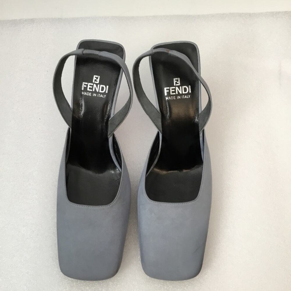 Authentic Fendi Blue Square-Toe Slingback Heels